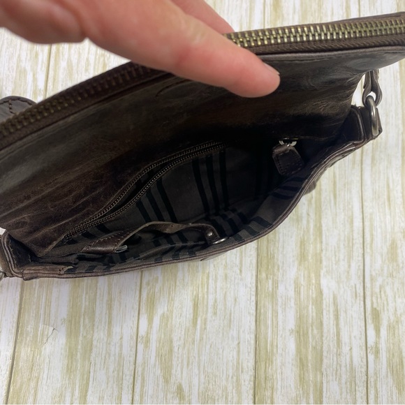 Frye Melissa Foldover Dark Brown Distressed Leather Crossbody Bag - Picture 6 of 10